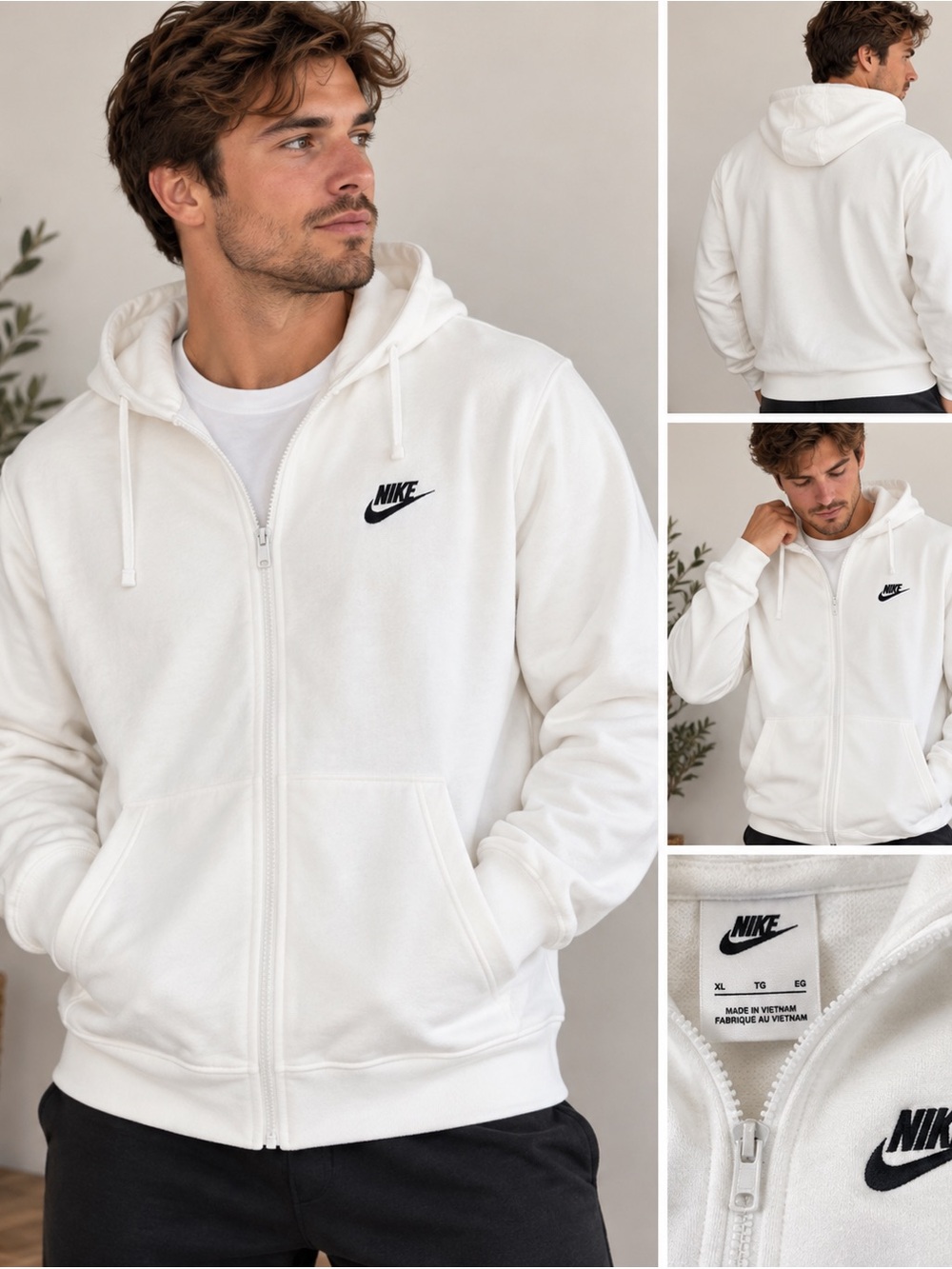Nike Sportswear Club Fleece Full Zip Hoodie Men’s XL White Black NWT BV2645-100